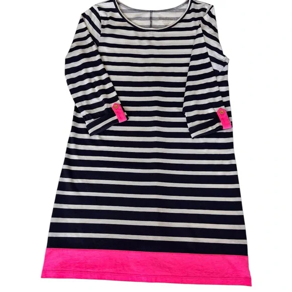 Lilly Pulitzer Linden T-Shirt Striped A-Line Blue, White and Pink Dress, Sz L - Picture 4 of 9